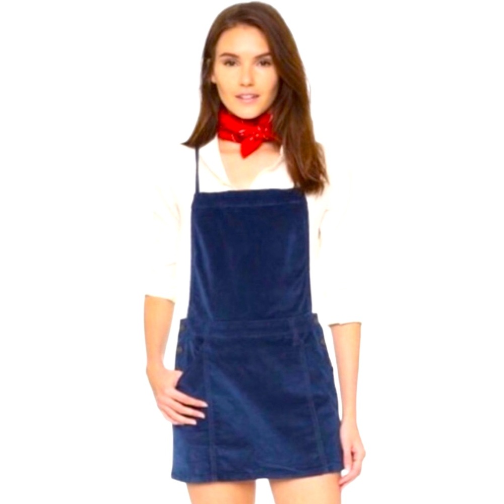 Free People Savannah Overall Mini Dress Navy Velvet Pocket
